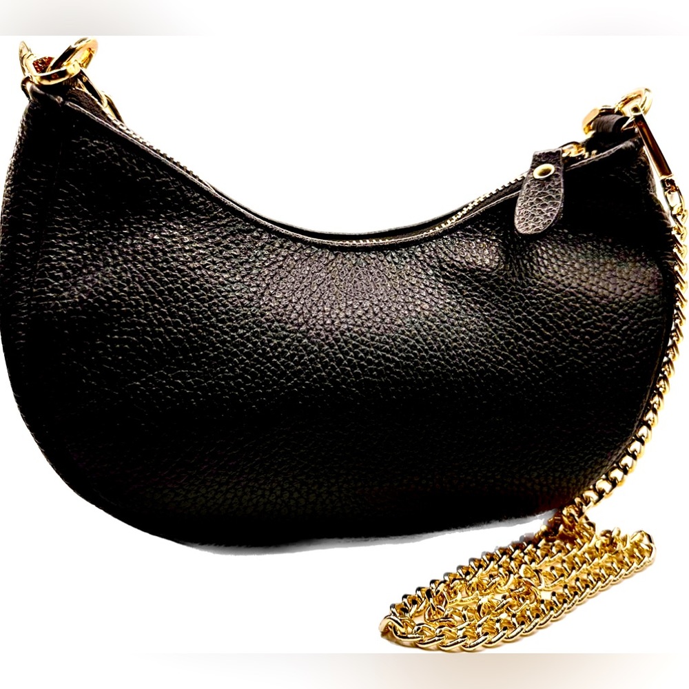 NWT BEAUTIFUL AUTHENTIC SMALL BLACK 100% GENUINE LEATHER CROSSBODY/HANDBAG - Picture 2 of 8